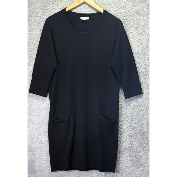 Garnet Hill Dresses & Skirts - Garnet Hill Womens Dress Small Black 100% Merino Wool Midi Lagenlook Pockets